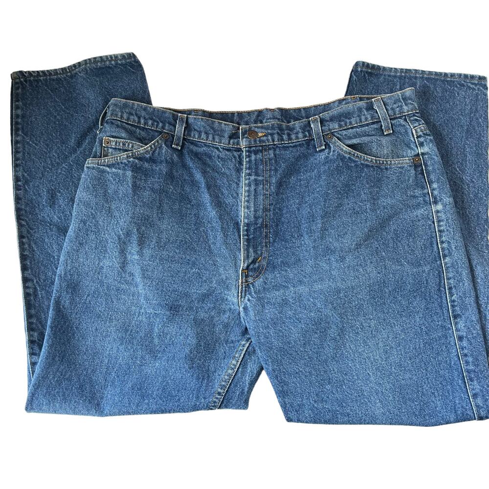 Vintage Levi's Two Horse Brand Blue Mens Jeans Size 42x30 Leather Tab Made USA